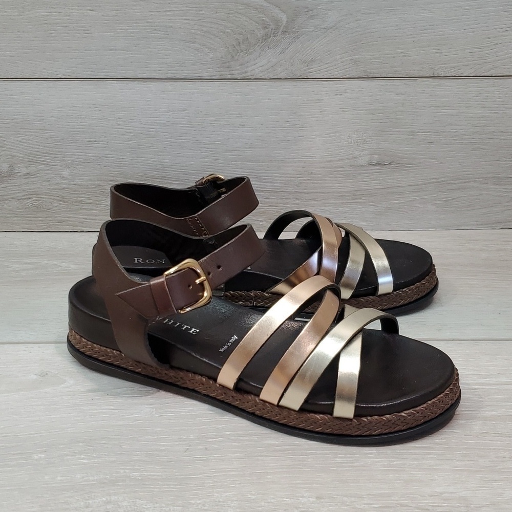 Ron White Womens Ankle Leather Platform Sandals shoes sz 37/6.5